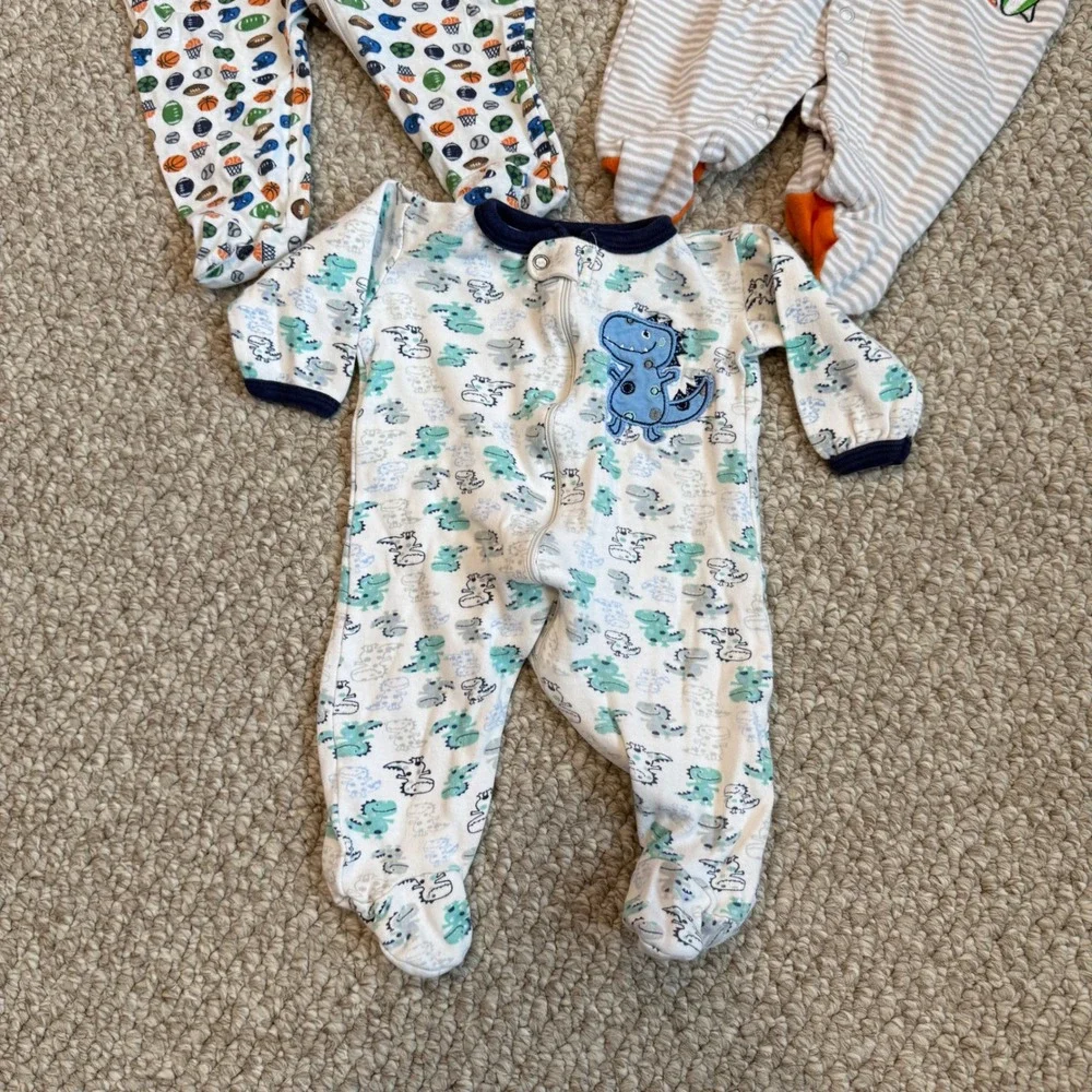 Baby Boys 3 Pack Carter's Gerber Duck Duck Goose Footed Sleepers Size 0-3 Months